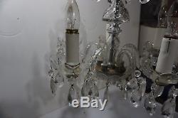 Vintage Crystal Cut Glass Chandelier 5 Arm MURANO Style Etched Glass 1920s