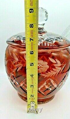 Vintage Crystal Cut Punch Bowl Handcrafted With Glass Blown Ladle Amber Color