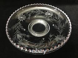 Vintage Crystal Etched Bowl Fruit Floral Serving Glass, 12 1/2 Dia x 2 3/4 H