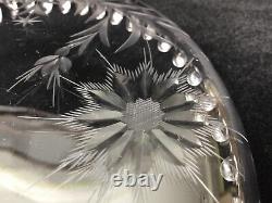 Vintage Crystal Etched Bowl Fruit Floral Serving Glass, 12 1/2 Dia x 2 3/4 H