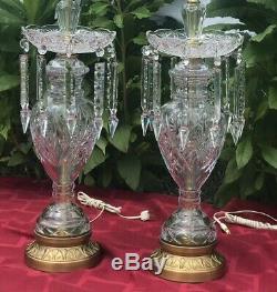 Vintage Crystal Glass Table Lamps With Spear cut glass Prisms