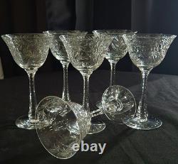 Vintage Crystal Hawkes American Brilliant Cut Wine Glasses #HAW4 Set of Six