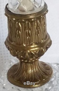 Vintage Crystal Table Lamp Cut Corinthian Column Brass Criss Cross Hansen