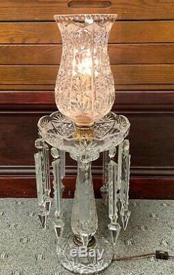 Vintage Crystal Tulip Style Cut Glass Lamp With Prisms