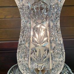 Vintage Crystal Tulip Style Cut Glass Lamp With Prisms