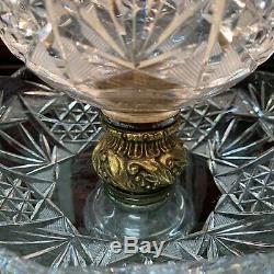 Vintage Crystal Tulip Style Cut Glass Lamp With Prisms