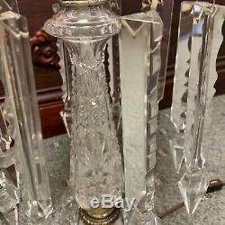 Vintage Crystal Tulip Style Cut Glass Lamp With Prisms