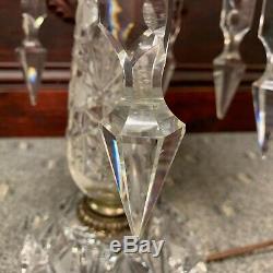 Vintage Crystal Tulip Style Cut Glass Lamp With Prisms