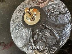 Vintage Crystal cut glass Ceiling Lamp Lighting Fixture Glass Made in Poland