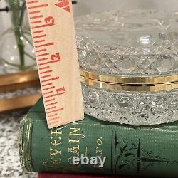 Vintage Cut Clear Crystal Glass Jewelry Round Hinged Casket Box Pinwheel Pattern
