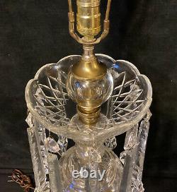 Vintage Cut Crystal & Brass Table Lamp Hanging Prisms Fish Feet 36.5