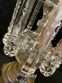 Vintage Cut Crystal & Brass Table Lamp Hanging Prisms Fish Feet 36.5