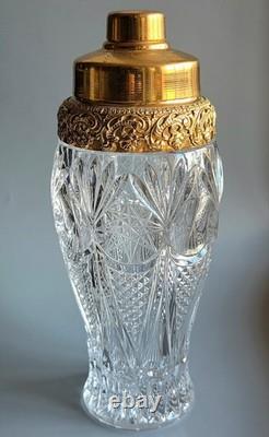 Vintage Cut Crystal Cocktail Shaker Ornate Gold Plated Lid Hollywood Regency Vintage Cut Crystal Cocktail Shaker Ornate Gold Plated Lid Hollywood Regency