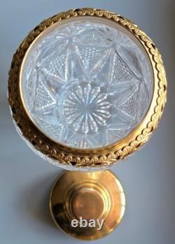 Vintage Cut Crystal Cocktail Shaker Ornate Gold Plated Lid Hollywood Regency