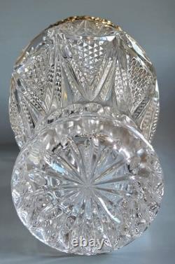 Vintage Cut Crystal Cocktail Shaker Ornate Gold Plated Lid Hollywood Regency