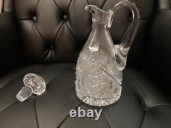 Vintage Cut Crystal Decanter Set with Tray & 4 Glasses Bohemian Barware