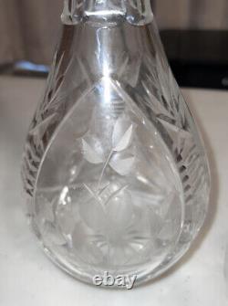 Vintage Cut Crystal Decantur With 3 Dessert Wine Cordial After Dinner Glasses