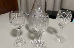 Vintage Cut Crystal Decantur With 3 Dessert Wine Cordial After Dinner Glasses