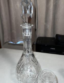Vintage Cut Crystal Decantur With 3 Dessert Wine Cordial After Dinner Glasses