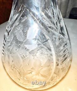 Vintage Cut Crystal Decantur With 3 Dessert Wine Cordial After Dinner Glasses