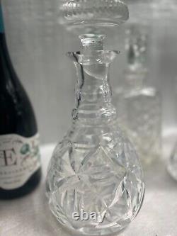 Vintage Cut Crystal Etched Decanter 4 Piece Set