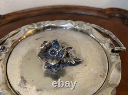 Vintage Cut Crystal Glass Biscuit Jar Silverplated Lid RF & Co L Rose Knob