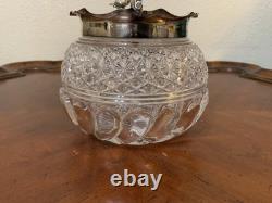 Vintage Cut Crystal Glass Biscuit Jar Silverplated Lid RF & Co L Rose Knob