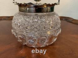 Vintage Cut Crystal Glass Biscuit Jar Silverplated Lid RF & Co L Rose Knob