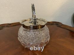 Vintage Cut Crystal Glass Biscuit Jar Silverplated Lid RF & Co L Rose Knob
