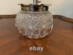 Vintage Cut Crystal Glass Biscuit Jar Silverplated Lid RF & Co L Rose Knob