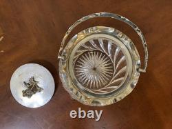 Vintage Cut Crystal Glass Biscuit Jar Silverplated Lid RF & Co L Rose Knob