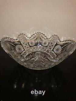 Vintage Cut Crystal Glass Bowl Saw Tooth Edge 1930's-1940's Era