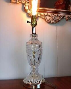 Vintage Cut Crystal Glass & Brass Table Lamp 15 Tall