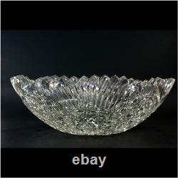 Vintage Cut Crystal Glass Centerpiece Bowl Artist Signed Heavy Elegant