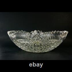 Vintage Cut Crystal Glass Centerpiece Bowl Artist Signed Heavy Elegant