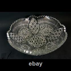 Vintage Cut Crystal Glass Centerpiece Bowl Artist Signed Heavy Elegant