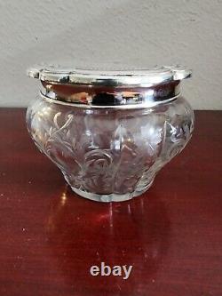 Vintage Cut Crystal Glass Jar With Birmingham Hallmarks 925 Sterling Silver LID