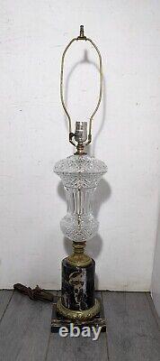 Vintage Cut Crystal Glass & Marble Stone Table Lamp Hollywood Regency MCM Ornate
