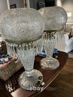 Vintage Cut Crystal Glass Table Lamps (2)