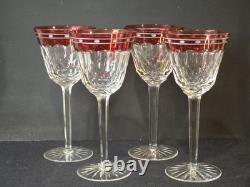 Vintage Cut Crystal Goblets Ruby Red Rim Set 4 Bohemian Style Cranberry Glass