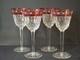 Vintage Cut Crystal Goblets Ruby Red Rim Set 4 Bohemian Style Cranberry Glass
