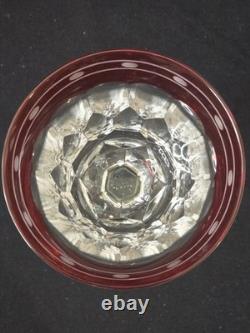 Vintage Cut Crystal Goblets Ruby Red Rim Set 4 Bohemian Style Cranberry Glass