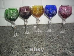 Vintage- Cut-Crystal Multi-Color Wine Glasses Set of 5