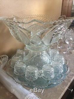 Vintage Cut Crystal Punch Bowl With Stand and 10 cups