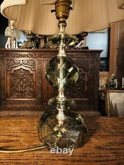 Vintage Cut Crystal, Smoked Faceted Glass Table Lamp
