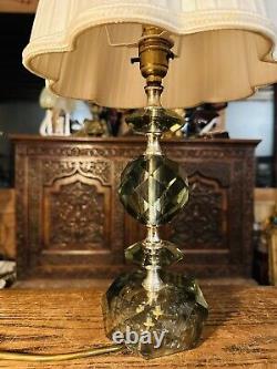 Vintage Cut Crystal, Smoked Faceted Glass Table Lamp