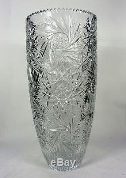 Vintage Cut Crystal Vase Large Glass Stars and Pinwheels