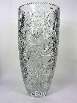 Vintage Cut Crystal Vase Large Glass Stars and Pinwheels