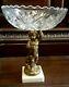Vintage Cut Glass Crystal Bowl Bronze/Brass Cherub Putti Pedestal Marble Base