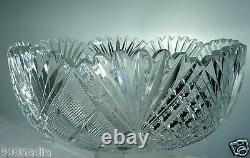 Vintage Cut Glass Crystal Bowl Starburst Pineapple Pattern American Brilliant